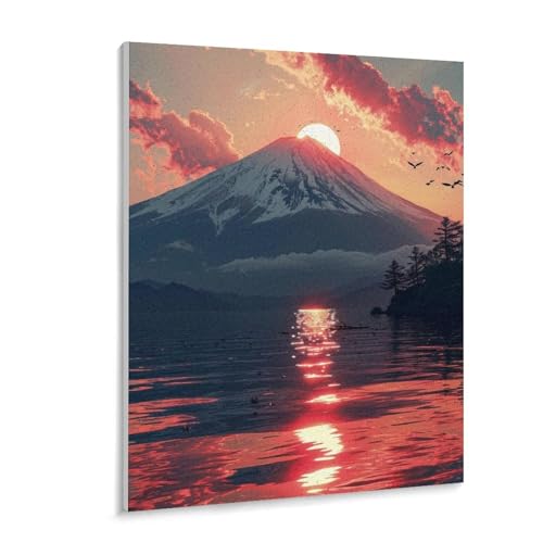 数字油絵 ラッセン 富士山と夕暮れに輝く湖 デジタル油絵 数字キットによる絵画 DIY絵 手塗り 美しい日本の風景写真 魅惑的な色彩の風景 数字キット塗り絵 壁飾り ホーム オフィス装飾 数字塗り絵 手工芸 初心者 大人 子供 贈り物 40×50cm