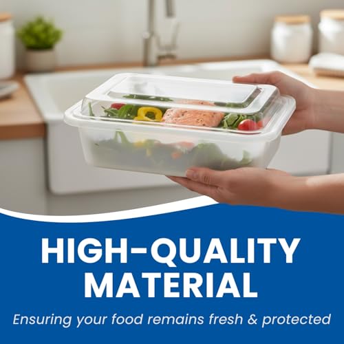 Premium Deep Rectangle White Containers - 8" x 6" (Pack of 4) - Durable Plastic Material | Ideal for Meals, Parties & Storage by Nicole Home Collection - Image 2