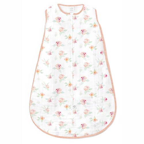 SwaddleDesigns Baby Sleep Sack Set, Peachy Pink Floral, 6-9 Mo Transitional Swaddle Sack with Arms Up Half-Length Sleeves & Mitten Cuffs and 6-12 Mo Cotton Muslin Wearable Blanket with 2-Way Zipper