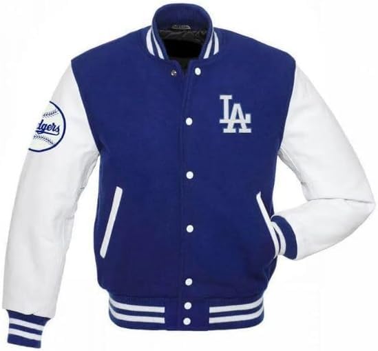 Los ange les dodgers bule and white letterman jacket for men