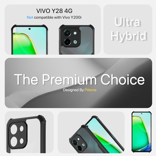Image of Pikkme Crystal Clear Transparent Back | Ultra Hyrbid | Full Camera Protection | Raised Edge | Bumper Back Case for Vivo Y28 4G (Black)