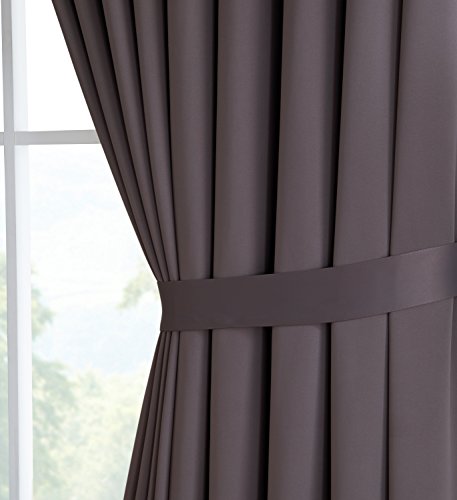Decosource - 2 Wall-To-Wall Blackout Grommet Curtains Panels - 120 Inch Long With Tiebacks - Total Size 216 Inch Wide (108 Each Panel) - Solid Thermal Insulated (108" X 120", Charcoal) #TOP1
