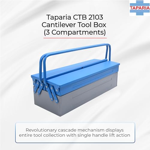 Image of Taparia CTB 2103 Cantilever Tool Box with Heavy Gauge Steel Construction (3 Compartments, Blue-Grey)-Rust-Resistant Powder Coated Finish-Wide Tool-Storage-Home, DIY-Multipurpose Organizer