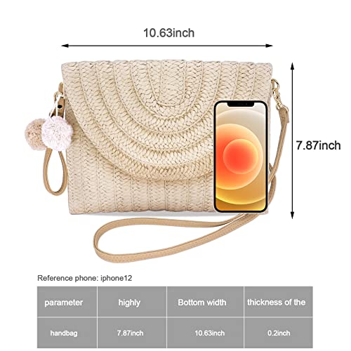 Image of Women Straw Crossbody Handbag, 10.63 x 7.87in, Detachable Strap