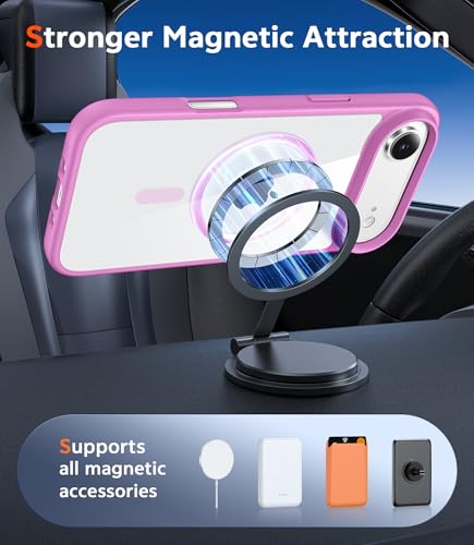 Image of FNTCASE for iPhone Air Case Clear: Magnetic Phone Cases with Screen Protector Drop Proof Compatible with Magsafe Slim Anti Yellowing Rugged Shockproof Protective Transparent Cell Cover (B-Pink)