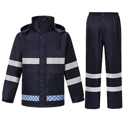 Btmpmcs Herren Wasserdichten Anzug mit Reflexstreifen Outdoor Anti-Sturm Atmungsaktiv Regenbekleidung Ultra-Lite Erwachsenen Arbeit Regenanzug