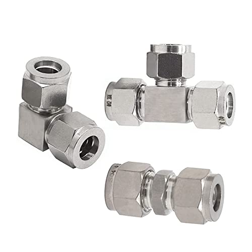 Yoebor HU-XI-201 Metalwork 304 Stainless Steel Compression Tube Fitting 1/4 Inch Od Union & 90 Degree Elbow & Tee Assortment Kit cover
