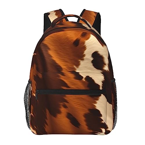 Sac à dos de voyage ergonomique imprimé peau de vache noire avec protection dorsale et grand volume