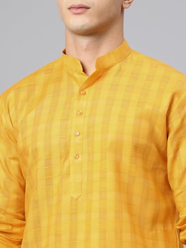 Image of Majestic Man Men's Pure Cotton Textured Check Mandarin Collar Long Kurta