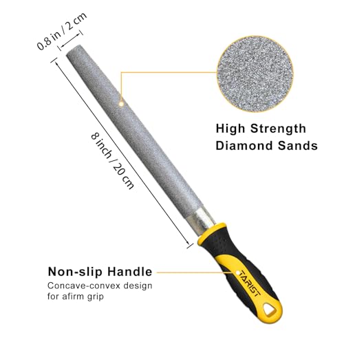 Tarist Diamond File Set, 3-Piece, 8-Inch, Includes Flat/Half-Round/Round. For Sharpening Lawn Mower Blades, Garden Shears, Axe, Knife - Tool Sharpener For Metal thumb #2