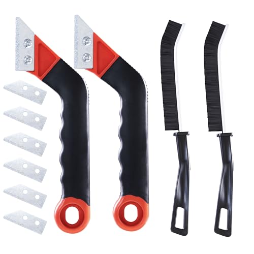 Grout Removal Tool Kit - 10-Piece Gifts for Men, Dad | 2 Scrapers, 6 Blades & 2 Brushes for Tile Grout Scraper & Cleaning, Bathroom, Kitchen, Floor Tiles - Durable & Easy to Use