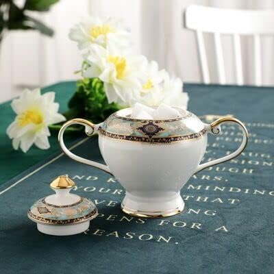 Miniatura 2 de Eplze YBK Tech Bone - Juego de jarra de leche y azucarero de porcelana para degustación de café, patrones reales (azul cielo)