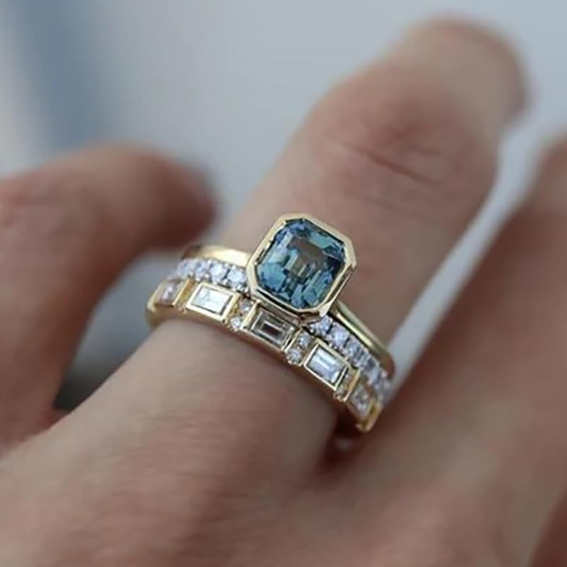 Gold Wedding Ring Set for Women Promise Rings for Women Three-in-One Wedding Ring Sets for her Engagement Rings 18K Yellow Gold Plated Cubic Zirconia Promise Eternity Band for Women Size 6-10?7?