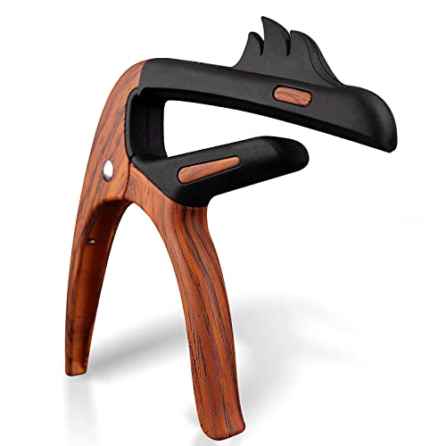 TERRIFI Guitar Capo Capo for Acoustic Guitar Capo for Electric Guitar with Pick Holder Ukulele Capo for Electric Guitar Ukelele Bass and 3 Picks Zinc Alloy Wood Grain