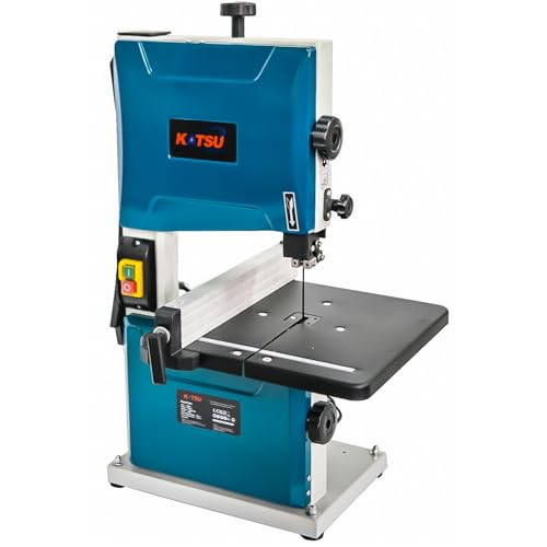 KATSU Tools Scie à ruban électrique d'établi 200 mm 350 W pour le travail du bois, table de travail en métal inclinable à 45° pour coupes d'onglet, lame incluse 100555