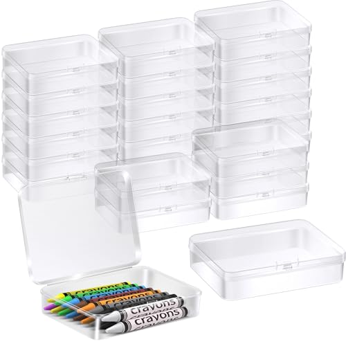 24 Pcs Clear Crayon Box Holds 24 Crayons 4.5 x 3.4 Inch Plastic Stackable Case Mini Storage Containers Box with Hinged Lid for School Classroom Office Supply (Clear)