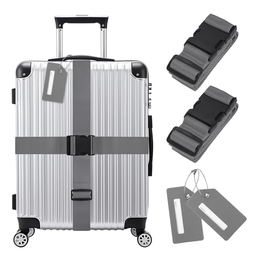 Image of M METERXITY 2-Sets Luggage Straps TSA Approved, Travel Straps for Luggage Suitcase Tags Set, Adjustable Suitcase Belt [Gray]
