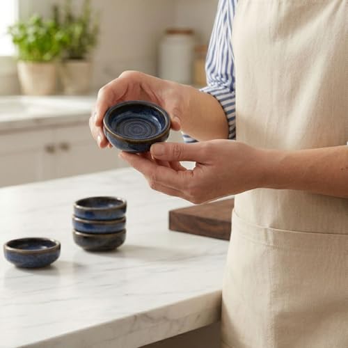 Image of Freakway Reactive Glaze Dip Bowl Set, Blue Ceramic Serving Bowls, Set of 6, Handcrafted