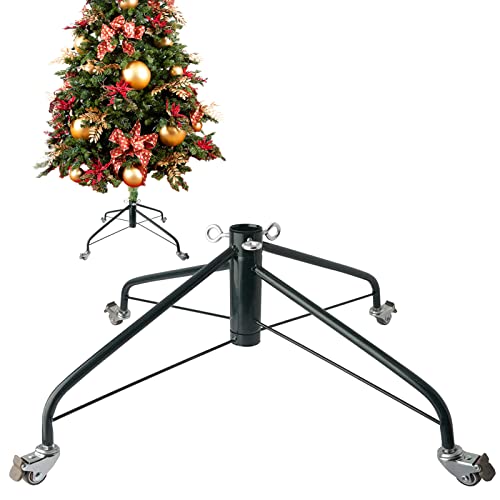 EZYDECOR 21.7" Rolling Christmas Tree Stand for Artificial Trees Metal Christmas Tree Base Replacement (21.7") Green+4W