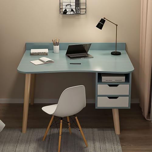 Bureau d'ordinateur bleu avec tiroirs spacieux en bois massif