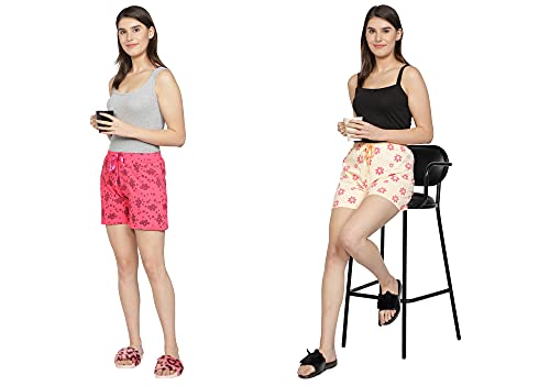 Image of Club A9 Womens 100% Organic Cotton Printed Regular Shorts - Pack of 2 (Multicolor)