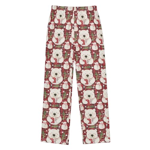 ALAZA Bear Plaid Christmas Pajama Pants Long Sleep Pant Pajama Bottoms Elastic Waist with Pockets