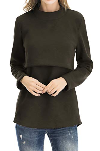Image of Smallshow Women's Fleece Nursing Tops Shirts Long Sleeve Breastfeeding Clothes