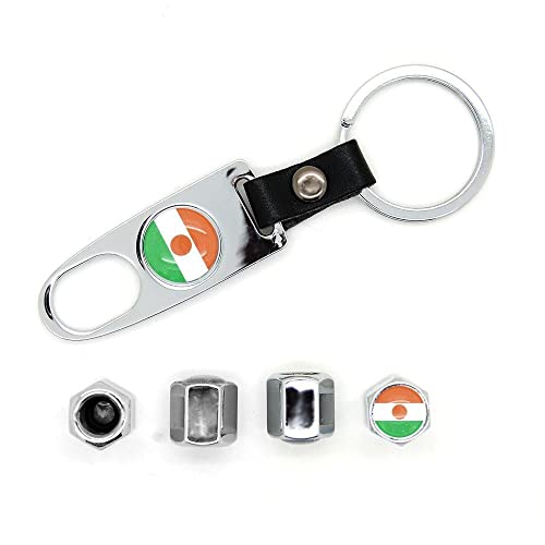 Lot de 4 bouchons de valves avec logo et porte clé Niger Chromé