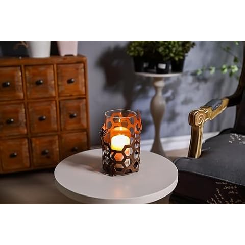 GUSUWOD Hurricane Glass Candle Holders,Tealight Candle Holder,Metal Pillar Candle Holder,Bee Decorative Candle Holder for Office Dining Living Room Cover