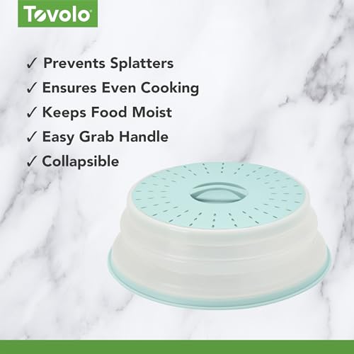 Image of Tovolo Microwave Splatter Cover for Food Medium Blue Haze Dishwasher Safe, Collapsible Reusable Cover for Food in Microwave Uses BPA Free Safe Silicone,10 inch Vented Microwave Cover