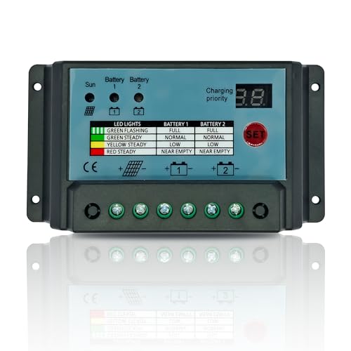 Powlsojx Dual Battery Solar Charge Controller 10A 20A 30A PWM 12V 24V System Batteries Power Panel...