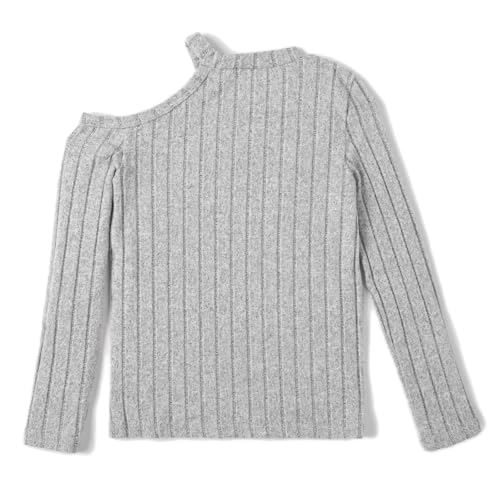 Image of ROMPERINBOX Long Sleeve Shirts for Girls 2 Pack - Fall Winter Ribbed Knit Tops with Asymmetrical Neck Size 8-12 Years