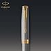 PARKER Sonnet Fountain Pen, Prestige Chiseled Silver with Gold Trim, Solid 18k Gold Medium Nib