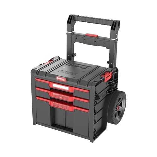 Qbrick System Werkzeugwagen Pro Cart 2.0 Plus Drawer 3 Black Werkzeugtrolley Werkzeugkoffer mit 3 Schubladen Robust Werkzeugkasten Modular