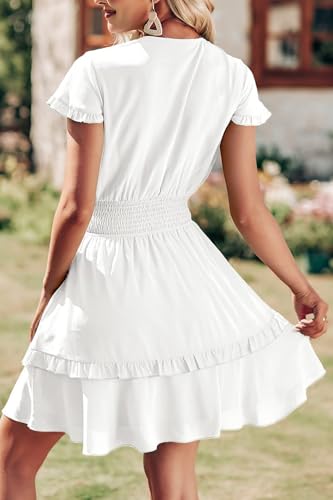 PRETTYGARDEN Women Summer Mini Short Dress 2025 Short Sleeve Casual Beach Vacation Sundress V Neck Tiered Sun Dresses