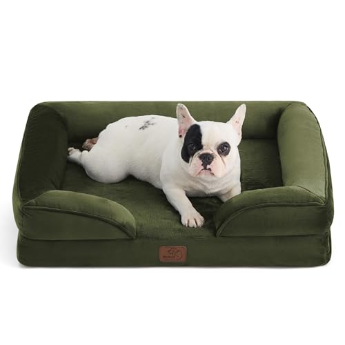 Image of Bedsure Orthopedic Dog Bed Medium Size Dogs - Washable Medium Dog Cat Bed Waterproof, Comfort Pet Couch Sofa with Washable Removable Cover, Pets Bed with Nonskid Bottom, Moss Green, 28 inch