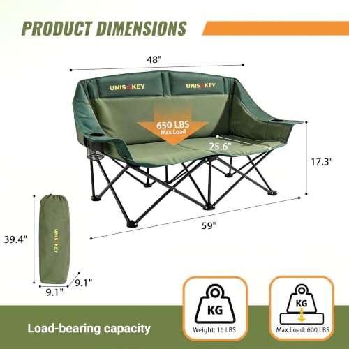 Unisakey Silla de Camping Doble, Loveseat Sobredimensionado Capacidad 650LBS, Verde miniatura 3