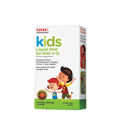 GNC Milestones Kids Liquid DHA for Kids 4-12, Natural Orange Flavor, 2.5oz, Supports Brain Development, Healthy Vision and Skin Health