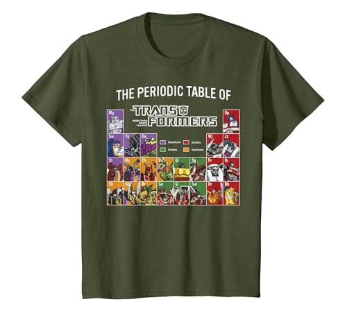 Transformers The Periodic Table of Transformers T-Shirt, Enfant, Olive, 8 Ans