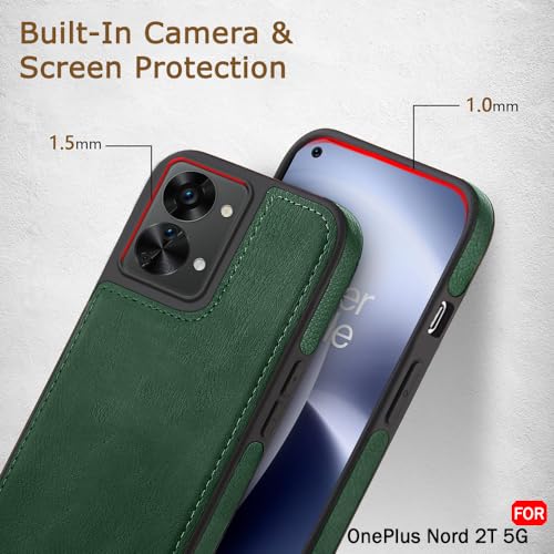 Image of TheGiftKart Genuine Leather Finish Back Case for OnePlus Nord 2T 5G | ShockProof Design | Raised Edges for Camera & Screen Protection | Stunning Minimalist Case Compatible with OnePlus Nord 2T (Green)