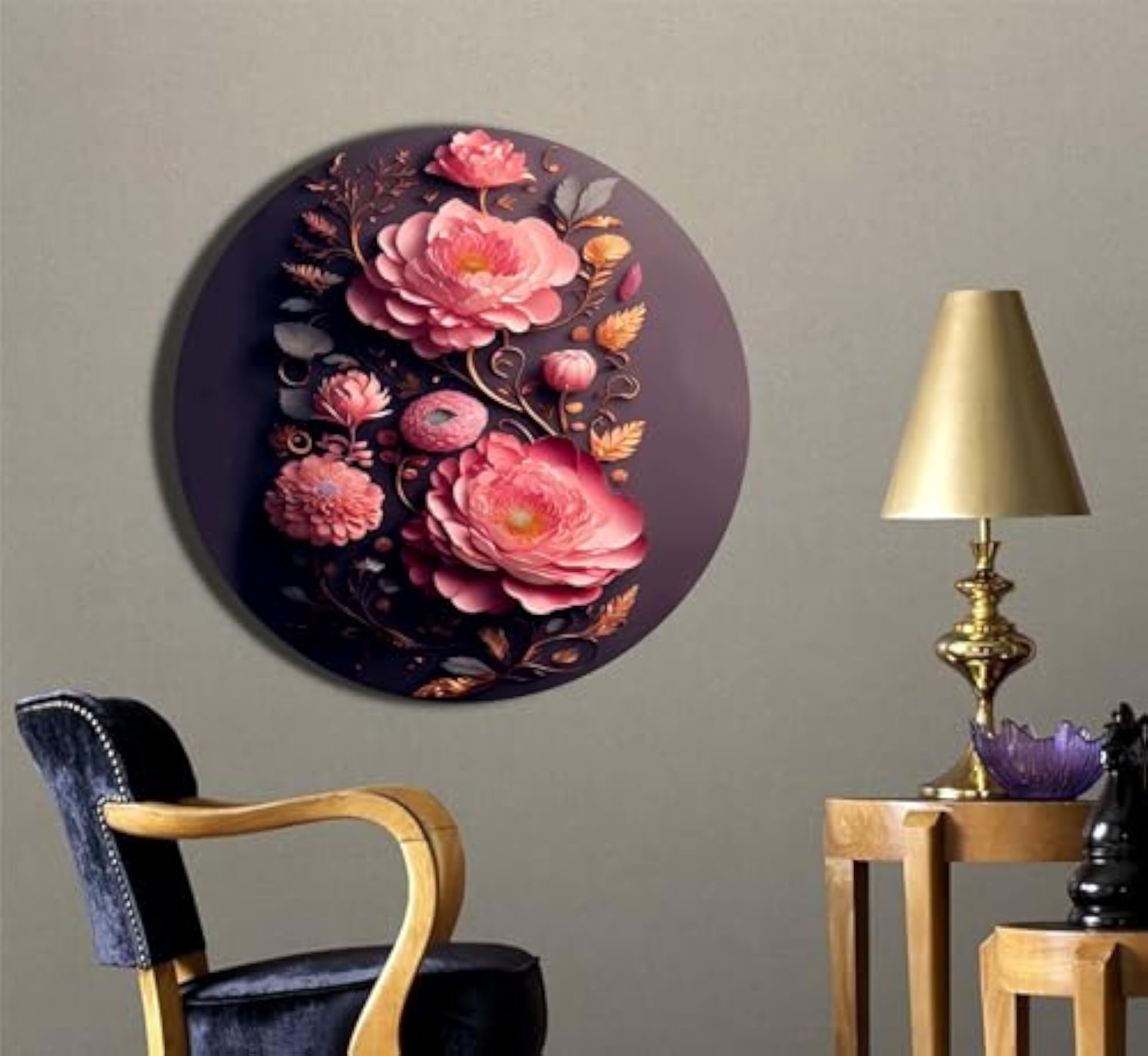 Decorative Ceramic Art Plate, Pink Rose Design, Gift