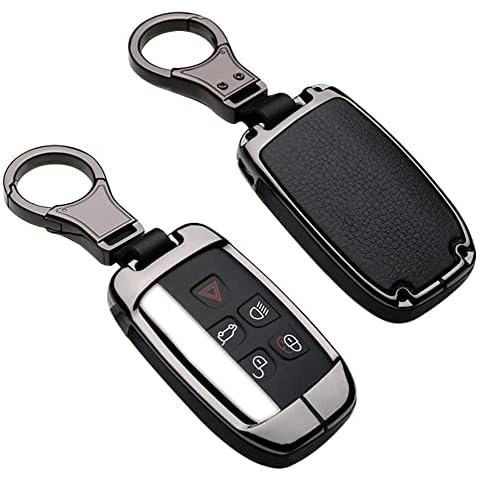 ontto fit for Land Rover Car Key Cover Zinc Alloy Leather Key Fob Cover Holder Protector fit for Range Rover Defender Discovery Evoque LR4 Sport fit for Jaguar Remote Car Key Case Keyring Black Cover