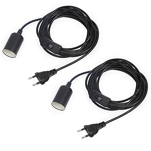 ASCELINA Lot de 2 lampes suspendues vintage avec prise 5 m - Câble lumineux avec culot E27 industriel - Interrupteur marche/arrêt - Noir Cover