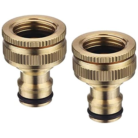 Tesmotor Brass Garden Hose Tap Connector fitting for 1/2 Inch (21mm) & 3/4 Inch (26.5mm) 2-in-1 Threaded Faucet Adapter (2 Pack) Cover