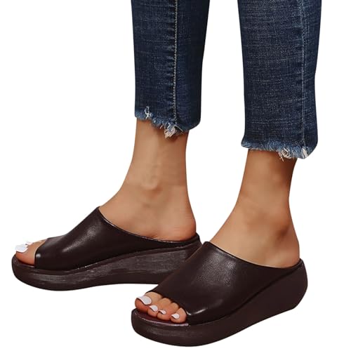 Orthopedic Sandals Summer Comfortable Orthotic Slip-On Leather Wedges High Heel Slides Open Toe Dressy Platform Arch Support Slip Soft Fashion Muffin Slippers Fishmouth Casual Outdoor Sandal2