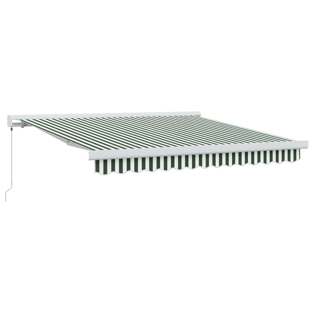 Einziehbare Markise Grün Weiß 350 x 250 cm Stoff und Metall wetterfeste Terrassenmarkise Sonnenschutz für Garten Balkon und Haus
