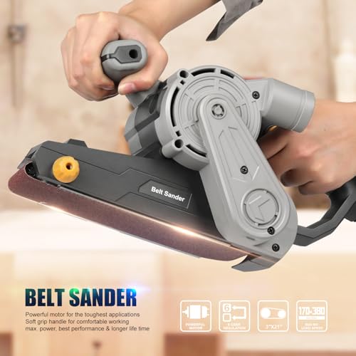 Image of 3x21-Inch Belt Sander,8 Amp Variable-speed 170-380RPM 12 Pcs Belts | Belt Sander with sanding belts (2*P40,2*P60, 2*P80, 2*P120, 2*P180, 2*P240) and Dust Bag