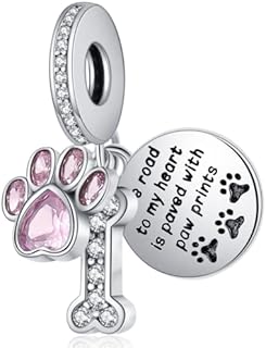 Dog Paw Charm Pink Enamel CZ Dangle Charm for Snake Chain Charms Bracelet Women Jewellery Birthday Gifts