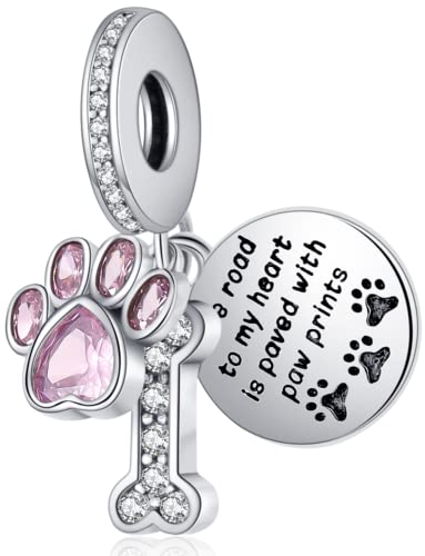 Abalorio de pata de perro, esmalte rosa, circonita cúbica, colgante para cadena de serpiente, pulsera para mujer, regalo de cumpleaños, Cristal, Cubic Zirconia Cover