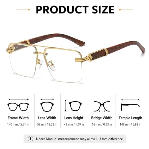Image of Aviator Sunglasses for Men Women Half Frame Vintage Shades UV400
